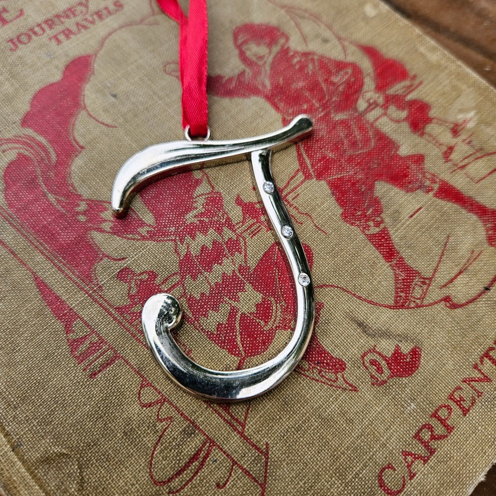 Harvey Lewis Silver Plated Initial J Swarovski Crystal Christmas Ornament